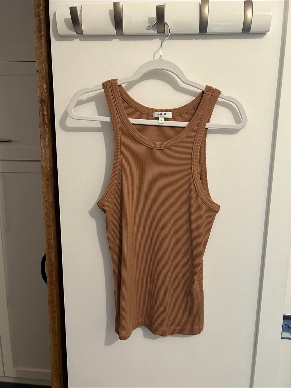 Agolde, L, Sleeveless Ribbed Tank Top in Camel Brown